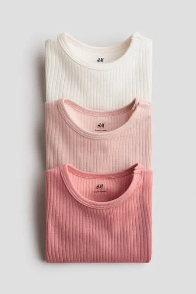 H&m 3-pack Ribbed Bodysuits In Multi