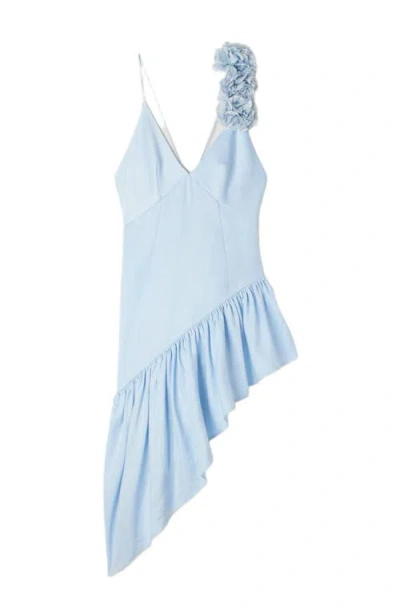 Sandro Paris Lyocell-linen Asymmetric Ruffle Midi Dress In Blue