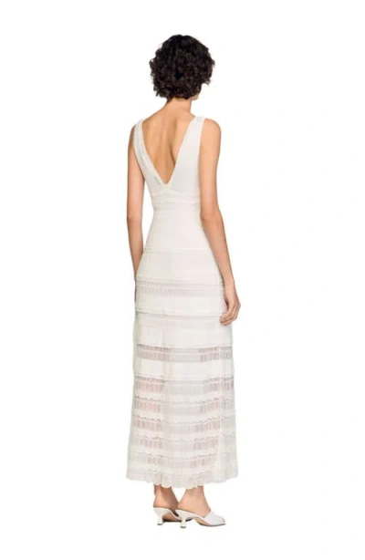 Sandro Womens White V-neck Pointelle Knitted Maxi Dress In Gray