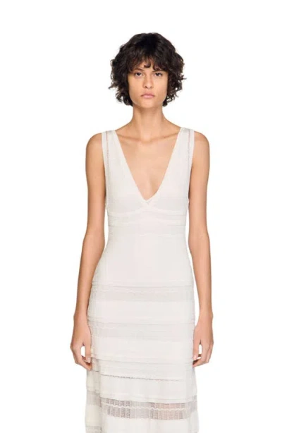 Sandro Womens White V-neck Pointelle Knitted Maxi Dress In Gray