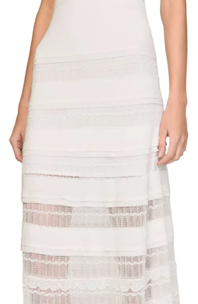 Sandro Womens White V-neck Pointelle Knitted Maxi Dress In Gray