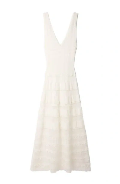 Sandro Womens White V-neck Pointelle Knitted Maxi Dress In Gray