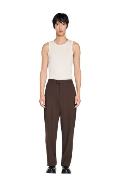 Sandro Oversized Fit Wool Suit Pants In Brown