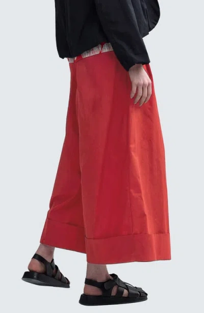 Luukaa Misla Solid Wide-leg Poplin Pants In Red