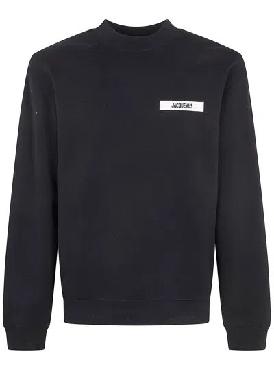 Jacquemus Mens Black Grosgrain-logo Long-sleeve Cotton T-shirt In Black