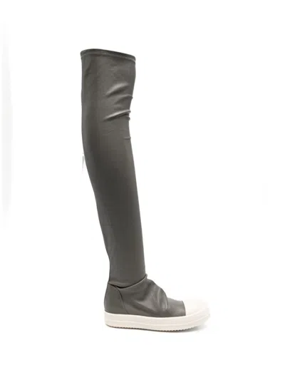 Rick Owens Grey Leather Boots In Grey