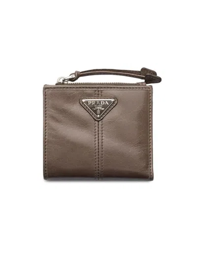 Prada Small Leather Wallet In Brown