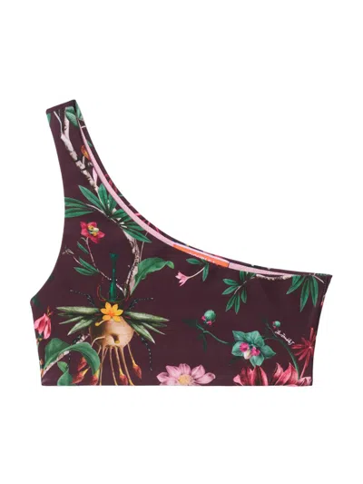 La Doublej Goddess One-shoulder Floral-print Bikini Top In Multi