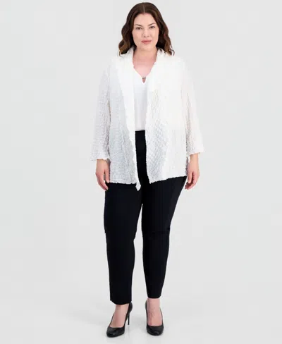 Kasper Plus Size Textured Open-front Jacket In White
