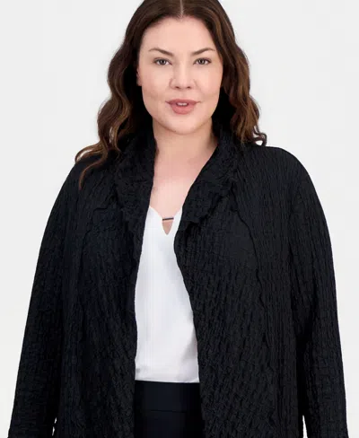 Kasper Plus Size Textured Open-front Jacket In Black