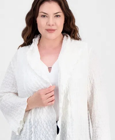 Kasper Plus Size Textured Open-front Jacket In White