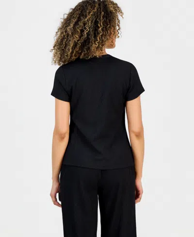 Anne Klein Essentials Petite Button-front Blouse In Black