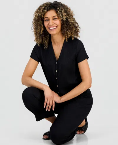 Anne Klein Essentials Petite Button-front Blouse In Black