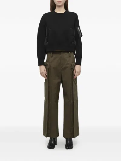 Sacai Sponge Sweat X Nylon Twill Pullover In Black