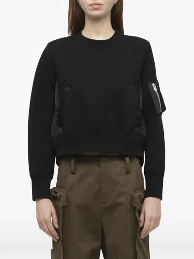 Sacai Sponge Sweat X Nylon Twill Pullover In Black