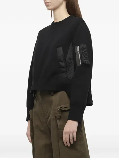 Sacai Sponge Sweat X Nylon Twill Pullover In Black