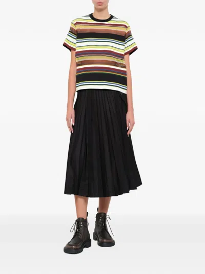 Sacai Stripe-pattern Layered-hem T-shirt In Multi