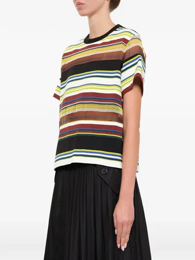 Sacai Stripe-pattern Layered-hem T-shirt In Multi