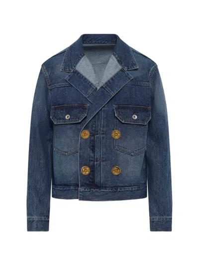 Sacai Double-breasted Denim Jacket In Blue