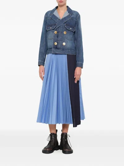 Sacai Double-breasted Denim Jacket In Blue