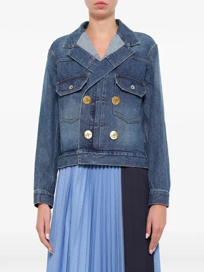 Sacai Double-breasted Denim Jacket In Blue