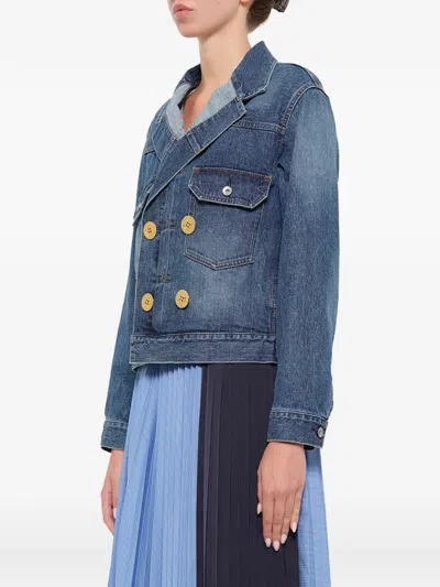 Sacai Double-breasted Denim Jacket In Blue