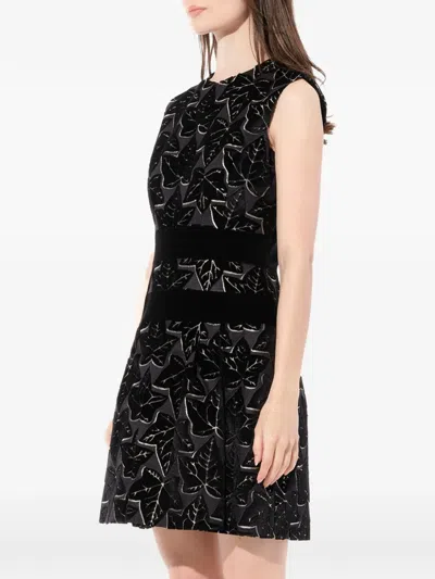Alexander Mcqueen Leaf-patterned Mini Dress In Black