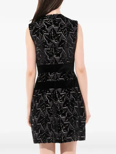 Alexander Mcqueen Leaf-patterned Mini Dress In Black