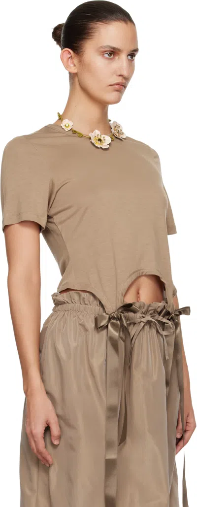 Simone Rocha Tan Bow Tail Easy T-shirt In Brown