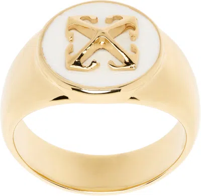 Off-white Round Arrow Ring In Gold