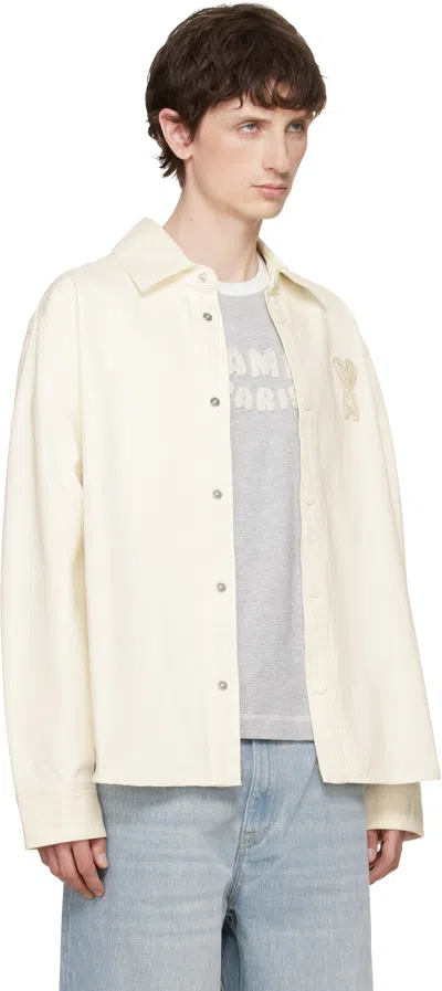 Ami Alexandre Mattiussi Men & Apos;s Crochet Ami De Coeur White Denim Overshirt