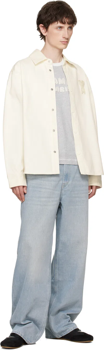 Ami Alexandre Mattiussi Men & Apos;s Crochet Ami De Coeur White Denim Overshirt