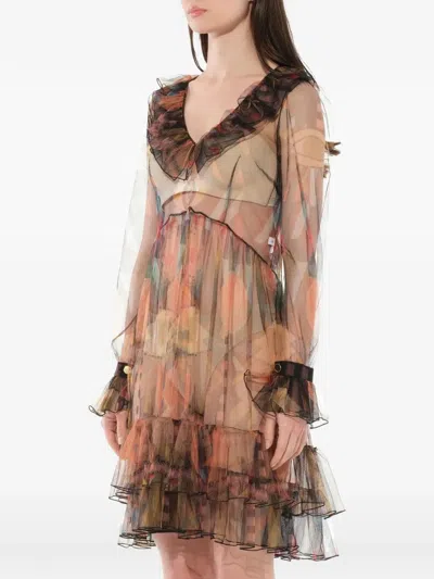 Givenchy Ruffled Sheer Dress In Multi
