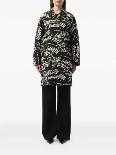 Lanvin Graphic-print Lapel-collar Coat In Black
