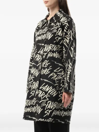 Lanvin Graphic-print Lapel-collar Coat In Black