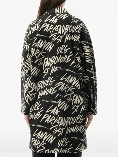 Lanvin Graphic-print Lapel-collar Coat In Black