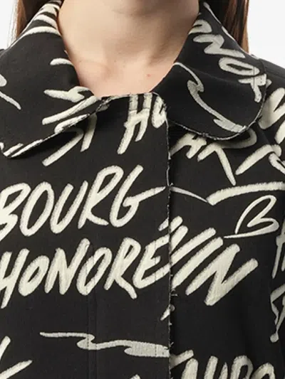 Lanvin Graphic-print Lapel-collar Coat In Black