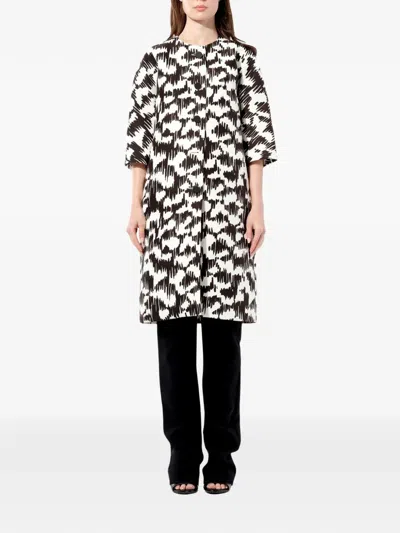 Balenciaga Abstract-pattern Button-up Coat In Black