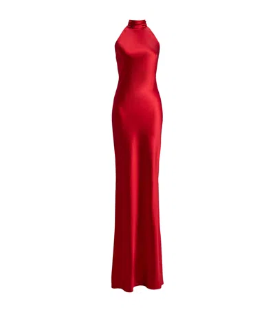 Ralph Lauren Chilton Stretch Satin Evening Dress In Bright Red