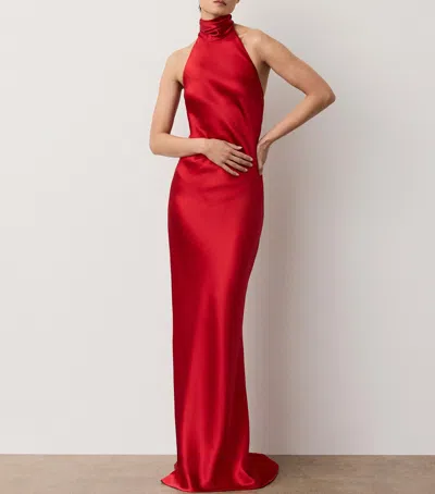 Ralph Lauren Chilton Stretch Satin Evening Dress In Bright Red