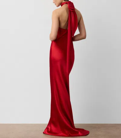 Ralph Lauren Chilton Stretch Satin Evening Dress In Bright Red