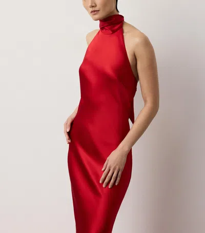 Ralph Lauren Chilton Stretch Satin Evening Dress In Bright Red