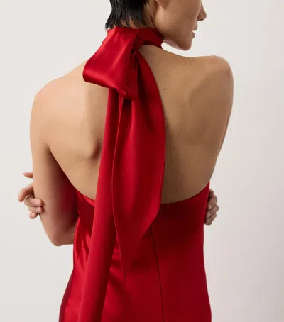 Ralph Lauren Chilton Stretch Satin Evening Dress In Bright Red