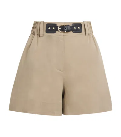Maje Cotton-blend Belted Shorts In Brown
