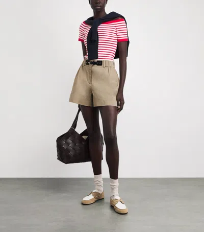 Maje Cotton-blend Belted Shorts In Brown
