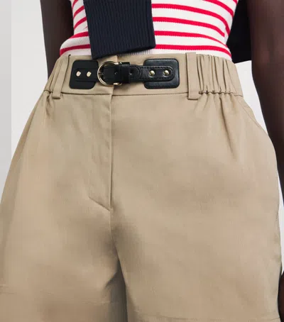 Maje Cotton-blend Belted Shorts In Brown