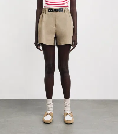 Maje Cotton-blend Belted Shorts In Brown