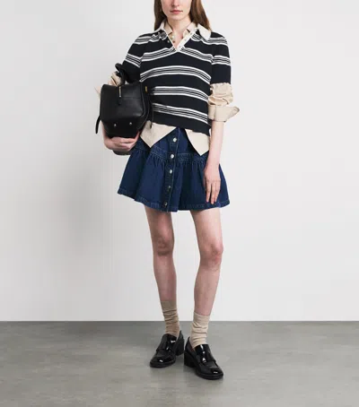 Maje Striped Polo With Rhinestone Collar In Multi