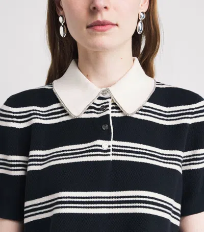 Maje Striped Polo With Rhinestone Collar In Multi