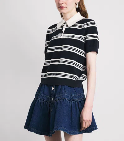 Maje Striped Polo With Rhinestone Collar In Multi